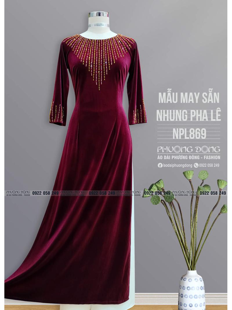 Áo Dài Bà Sui Nhung Đính Đá Pha Lê Cao Cấp NPL869